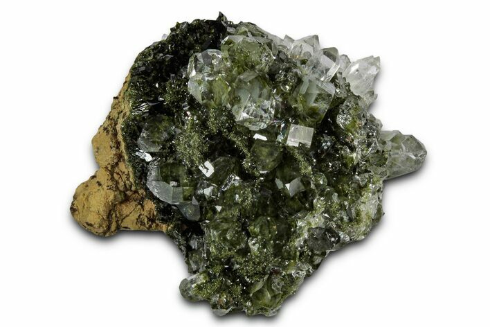Sparkling Dark Green Epidote Crystals with Quartz - Turkey #337428